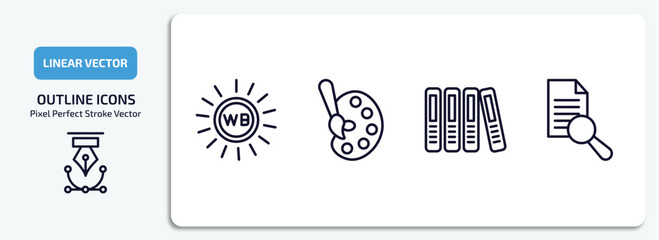 Poster - user interface outline icons set. user interface thin line icons pack included white balance, artist paint palette, office folders, search file vector.