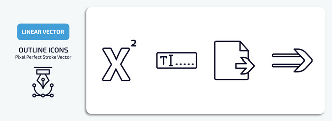 Poster - user interface outline icons set. user interface thin line icons pack included superscript, text box, export archive, slim right vector.