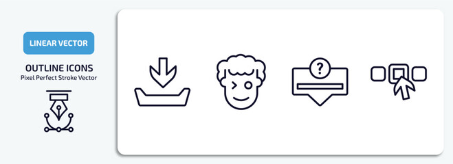 Poster - user interface outline icons set. user interface thin line icons pack included file inbox, smiles, question button, elections vector.