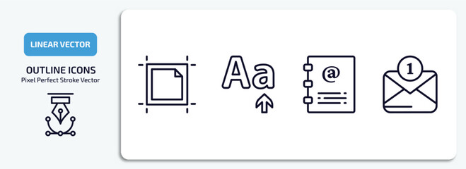 Poster - user interface outline icons set. user interface thin line icons pack included artboard, letter size, contact notebook, new message vector.