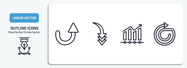 Poster - user interface outline icons set. user interface thin line icons pack included semicircular up arrow, curved downward arrow, evolution, spinning arrows vector.