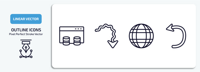 Poster - user interface outline icons set. user interface thin line icons pack included data windows, squiggly arrow, worldgrid, spinning left arrow vector.