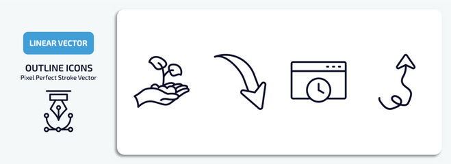 Poster - user interface outline icons set. user interface thin line icons pack included hand and sprout, down right arrow, window time, up arrow with scribble vector.