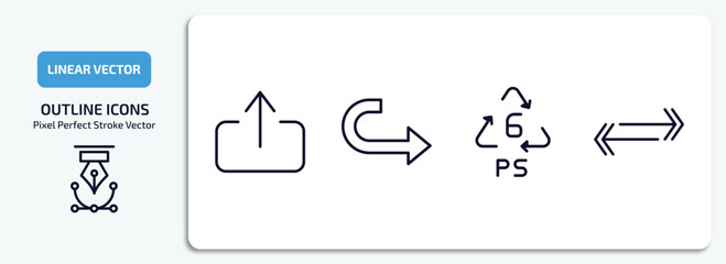 Poster - user interface outline icons set. user interface thin line icons pack included export button, curve right arrow, 6 ps, double arrows vector.