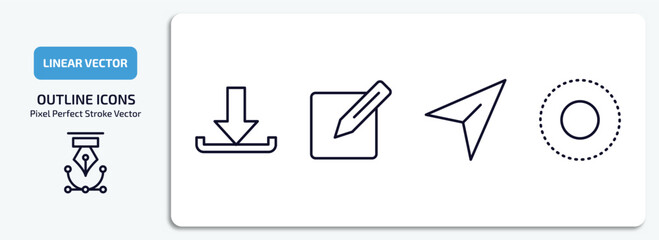 Poster - user interface outline icons set. user interface thin line icons pack included download arrow, make, navigation arrow, selectioned circle vector.