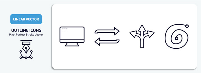 Poster - user interface outline icons set. user interface thin line icons pack included display, replay arrows, crossroad, spiral tool vector.