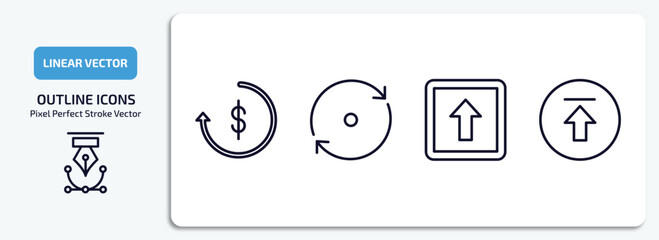 Poster - user interface outline icons set. user interface thin line icons pack included repaying, refresh arrows, key up, upload button vector.