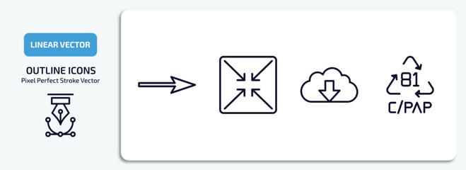 Poster - user interface outline icons set. user interface thin line icons pack included arrow pointing right, exit full screen arrows, download data, c/pap 81 vector.
