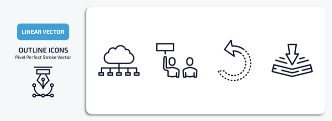 Poster - user interface outline icons set. user interface thin line icons pack included cloud with connection, industrial action, refresh left arrow, bending vector.