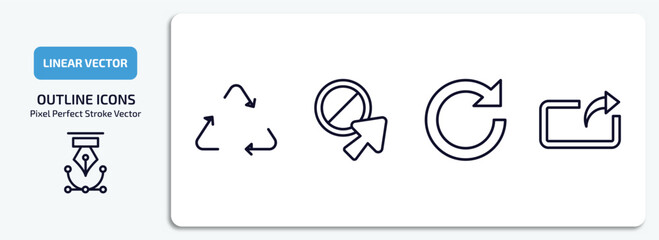 Poster - user interface outline icons set. user interface thin line icons pack included recycable, forbidden cursor, redo arrow, export arrow vector.