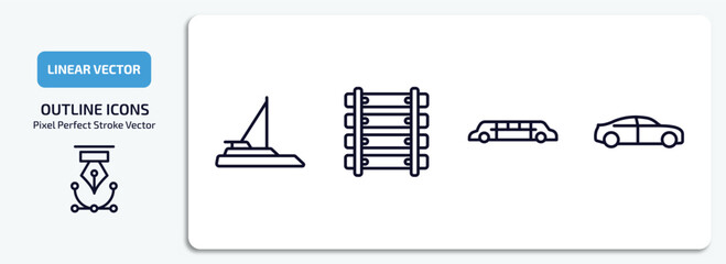 Poster - transportation outline icons set. transportation thin line icons pack included catamaran, railway line, limousine, sedan vector.