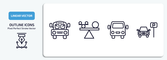 Poster - transport outline icons set. transport thin line icons pack included school bus empty, stability, va