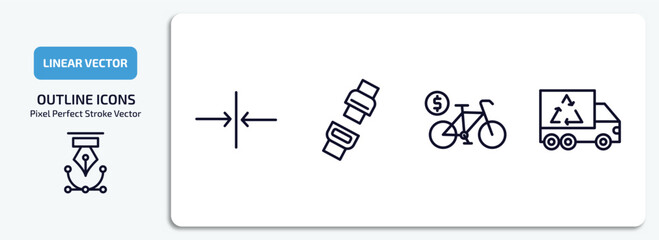 Poster - transport outline icons set. transport thin line icons pack included slim, seatbelt, bicycle rental, recycling truck vector.