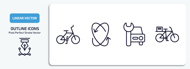 Poster - transport outline icons set. transport thin line icons pack included bicycle, movement, car repair, delivery bike vector.