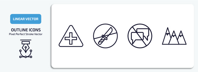 Poster - traffic signs outline icons set. traffic signs thin line icons pack included intersection, no weapons, no chatting, hill vector.