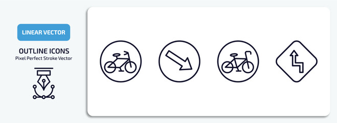 Poster - traffic signs outline icons set. traffic signs thin line icons pack included pedestrian, keep right, cycle lane, curves vector.