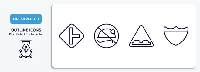 Poster - traffic signs outline icons set. traffic signs thin line icons pack included side road, no rodents, humps, highway vector.