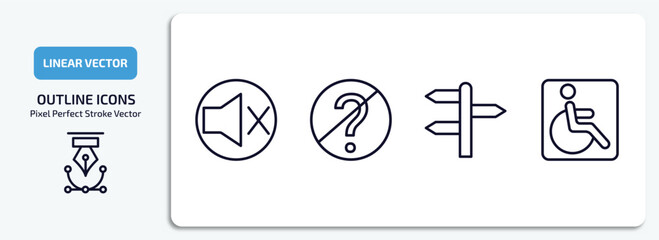 Poster - traffic signs outline icons set. traffic signs thin line icons pack included no sound, no doubt, crossroad, handicap vector.
