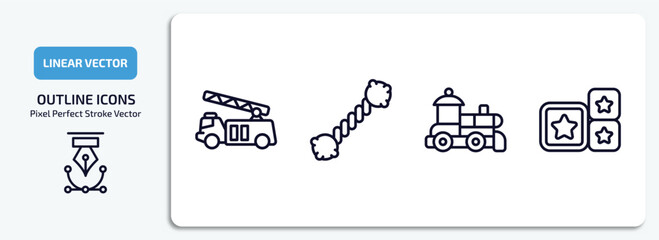 Poster - toys outline icons set. toys thin line icons pack included fire truck toy, puppy toy, train toy, cubes vector.