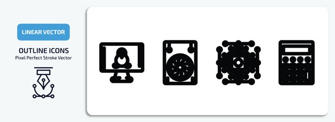 Poster - technology outline icons set. technology thin line icons pack included computer screen linux, ventilating fan, computer microprocessor, calculation vector.