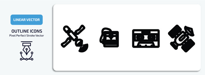 Poster - technology outline icons set. technology thin line icons pack included satellite transmission, 3d printers, caste tape, space satellite vector.