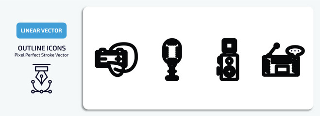 Poster - technology outline icons set. technology thin line icons pack included natural resources, vintage mic, reflex photo camera, radio and messages vector.