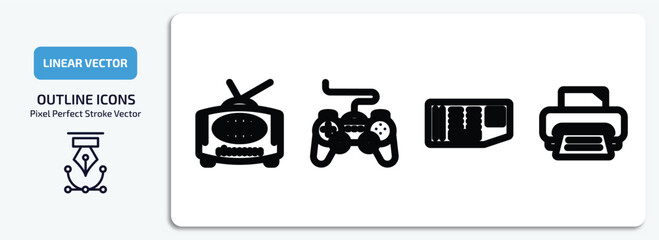 Poster - technology outline icons set. technology thin line icons pack included radio with antenna, gamepad with cable, circuit board, printer tool vector.