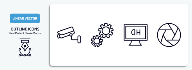 Poster - technology outline icons set. technology thin line icons pack included surveillance camera, services, hd monitor, camera shutter vector.