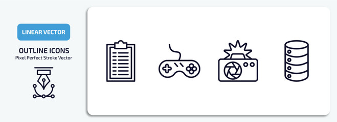 Poster - technology outline icons set. technology thin line icons pack included summary, antique gamepad, camera flash, circular database vector.