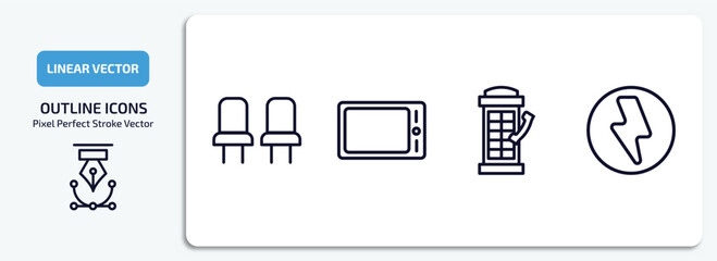 Poster - technology outline icons set. technology thin line icons pack included chairs, horizontal tablet, phone box, green flash vector.