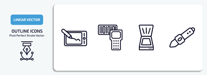 Poster - technology outline icons set. technology thin line icons pack included drawing tablet, portable scanner, scanner with cover, digital pen vector.
