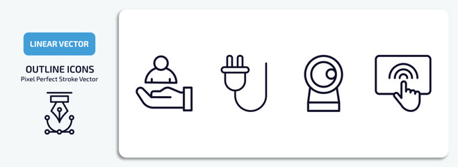 Poster - technology outline icons set. technology thin line icons pack included client, basic plug, front webcam, touchscreen vector.
