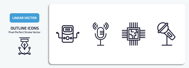 Poster - technology outline icons set. technology thin line icons pack included dialysis, microphone voice, big chip, big microphone vector.