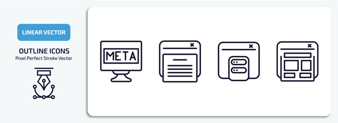 Poster - technology outline icons set. technology thin line icons pack included meta elements, declarations, caching, semantic elements vector.
