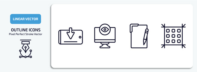 Poster - technology outline icons set. technology thin line icons pack included receive, retina display, text editor, pixels per inch vector.