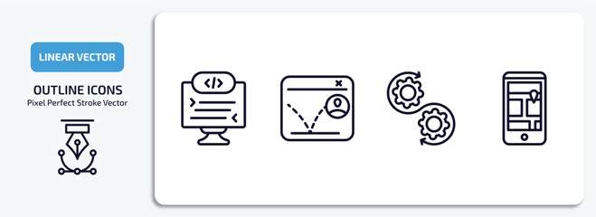 Poster - technology outline icons set. technology thin line icons pack included self-closing tag, bounce rate, devops, touristic vector.