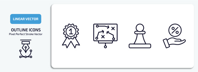 Poster - success outline icons set. success thin line icons pack included first, strategy sketch, pawn, commi
