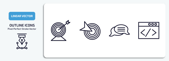 Poster - startup stategy and outline icons set. startup stategy and thin line icons pack included purpose, goal, discussion, web development vector.