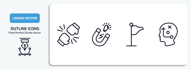 Poster - startup stategy and outline icons set. startup stategy and thin line icons pack included rivalry, id