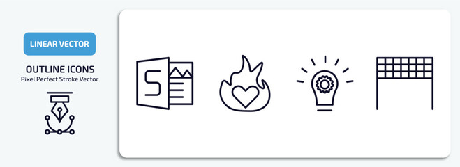 Poster - startup stategy and outline icons set. startup stategy and thin line icons pack included sway, passion, innovation, finish line vector.