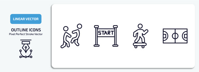 Aufkleber - sports outline icons set. sports thin line icons pack included aikido, starting line, skating, baske