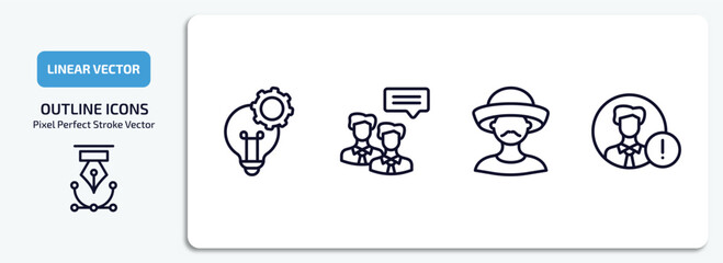 Poster - social media marketing outline icons set. social media marketing thin line icons pack included development, advise, mexican man, user warning vector.