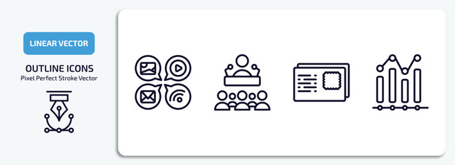 Poster - social media marketing outline icons set. social media marketing thin line icons pack included optio