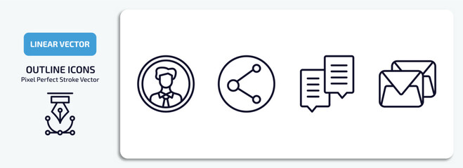 Poster - social media marketing outline icons set. social media marketing thin line icons pack included user avatar, photo share, chat box, letters vector.