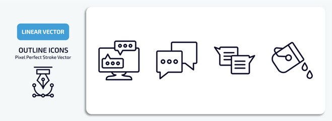 Poster - social media marketing outline icons set. social media marketing thin line icons pack included flats, feedback, square bubble, fill vector.