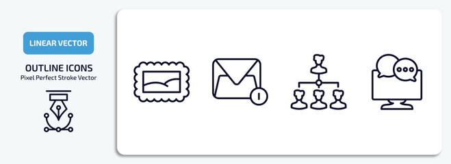Poster - social media marketing outline icons set. social media marketing thin line icons pack included post stamp, message, path, mass media vector.