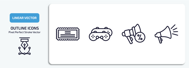 Poster - social media marketing outline icons set. social media marketing thin line icons pack included stamps, recreational, promotion, ads vector.