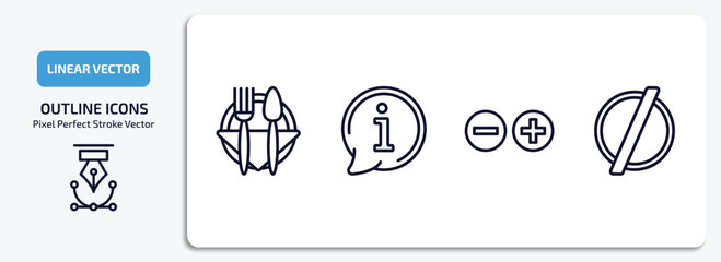 Poster - signs outline icons set. signs thin line icons pack included restaurant, information, mathematical, empty vector.
