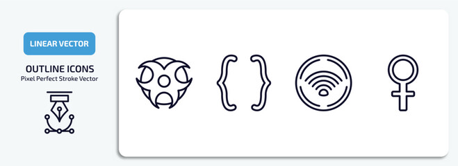 Poster - signs outline icons set. signs thin line icons pack included toxic warning, parenthesis, wireless network, femenine vector.