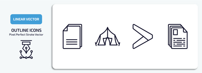 Poster - signs outline icons set. signs thin line icons pack included copying, tent, is greater than, text documents vector.